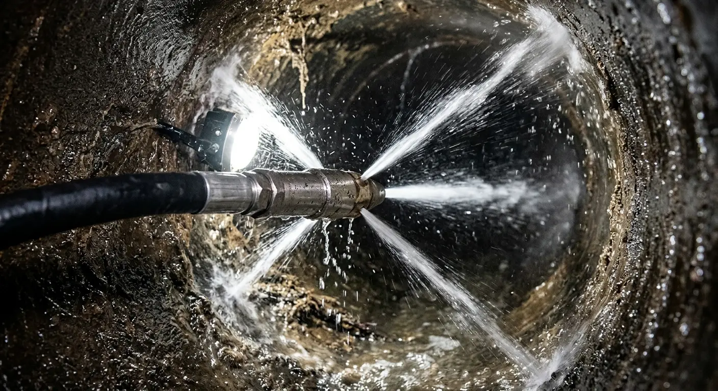High-pressure hydro jetting nozzle cleaning sewer pipe for Emergency Drain Service in Walkersville